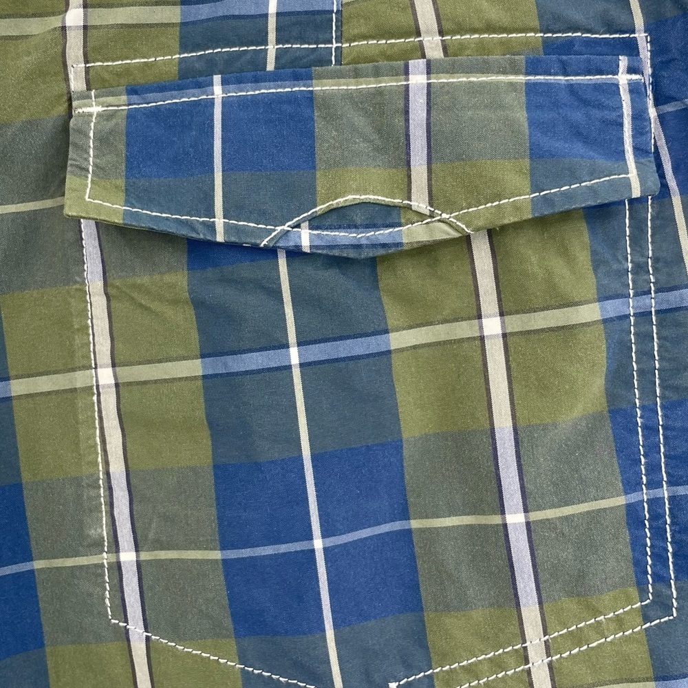 Vintage Y2K L.L. Bean Swim Trunks Preppy Blue Green Plaid Cargo Pockets | 34x10 - Picture 5 of 9